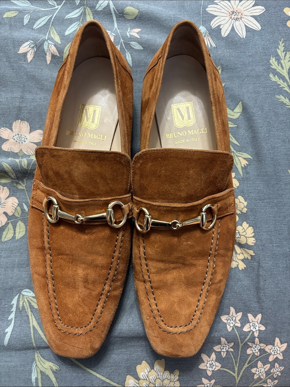 Bruno Magli Brown Suede Gold Horsebit Loafers Made in Italy EU 41 US 10